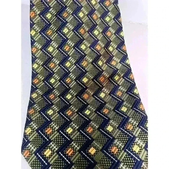 Henry Grethel Men's Geometric Silk Tie Multicolor Wide Classic Length - Picture 2 of 4
